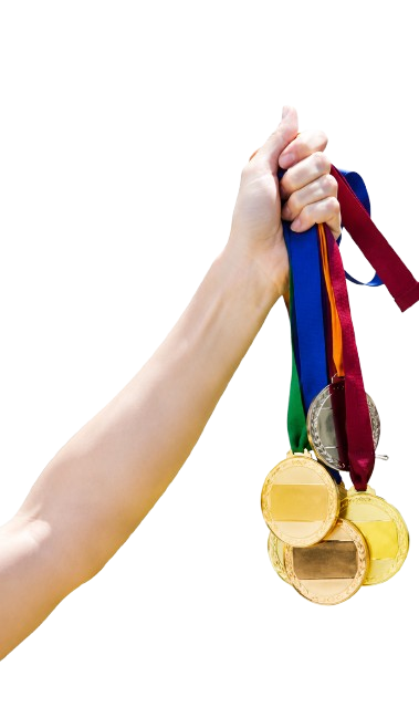 Hand holding medals